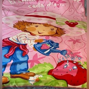 Strawberry Shortcake Twin Size Fleece Blanket Y2K Spanish writing